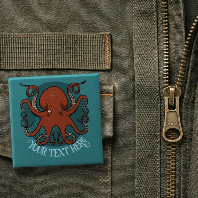 Große rote Oktopus-Kunstwerk Individuelle Textgest Button (Von Creator hochgeladen)
