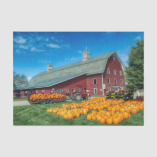 Große rote Vermont-Scheune mit Kürbissen Seidenpapier
