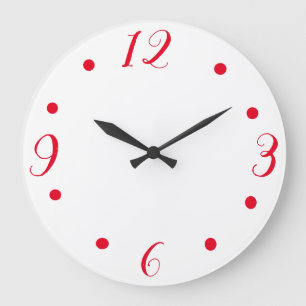 Große rote Zahlen auf einer weißen Uhr