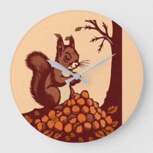 🐿️ Große Runde Eichhörnchen-Uhr des Herbstes Wanduhr