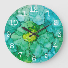 Große runde Uhr "Blue-Grüntöne-Blume"