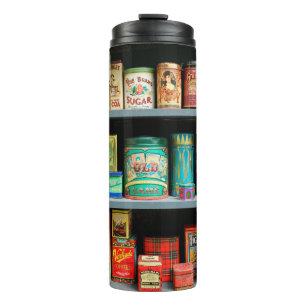 Große Sammlung von farbenfrohen Vintage-Dosen ausg Thermosbecher