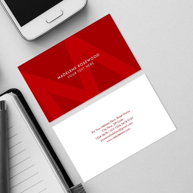 Große Sans Serif erste moderne Typografie rot Visitenkarte (Von Creator hochgeladen)