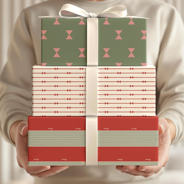 Große Schleife aus gestreiftem Band Geschenkpapier Set (Holiday Gift Wraps - 3 styles)