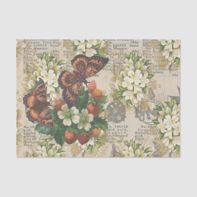 Große Schmetterlinge und Erdbeeren Seidenpapier (Vorderseite)