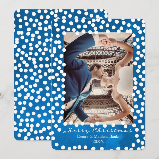 Große Schneeflocken auf Nebulas Blau, Weihnachtska Einladung (Vorne/Hinten)