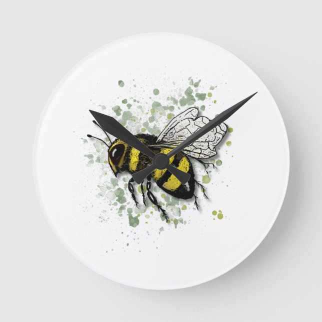 Große schöne Hummel, digitale Zeichnung Runde Wanduhr (Vorderseite)