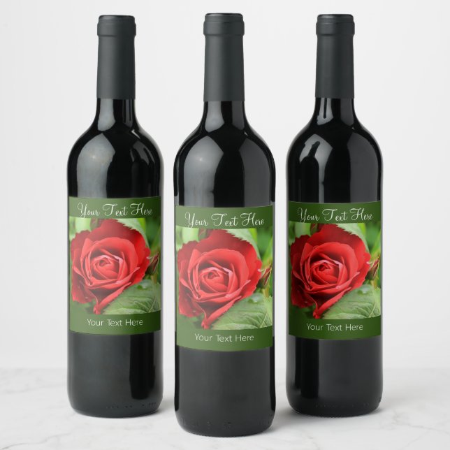 Große schöne rote Rose Blume Weinetikett (Flaschen)