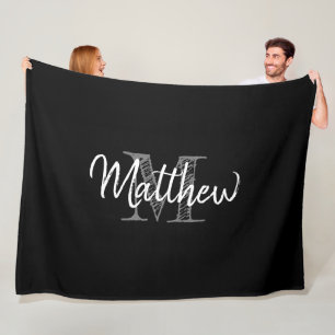 Große schwarz-weiße Fleece-Decke mit Monogramm Fleecedecke