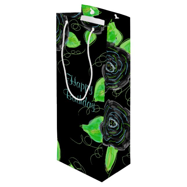 Große, schwarze, Aquamarine Geschenktasche Geschenktüte Für Weinflaschen (Rückseite Schrägansicht)