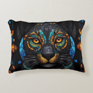 Große schwarze Katze Mosaik-Farbglas-Effekt Dekokissen