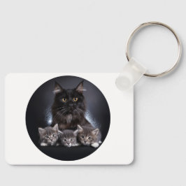 Große schwarze Katze und ihre 3 Kätzchen Pose für Schlüsselanhänger