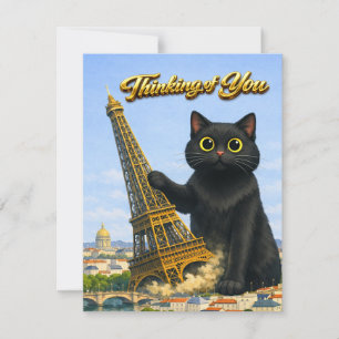 Große schwarze Katze wirft Eiffelturm um, in Gedan Karte