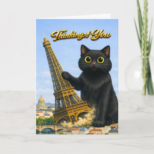 Große schwarze Katze wirft Eiffelturm um, in Gedan Karte
