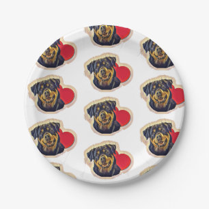 Große schwarze Tan PopArt Rottweiler Herzmuster Pappteller