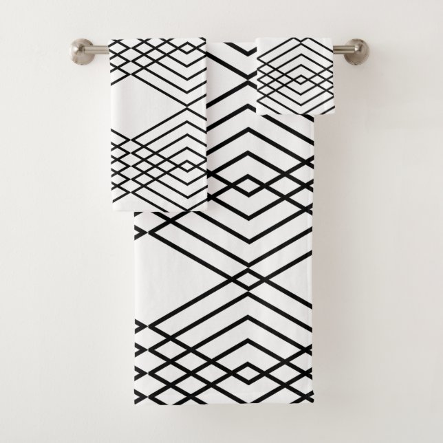 Große Schwarzweiss-Diamanten Badhandtuch Set (Insitu)