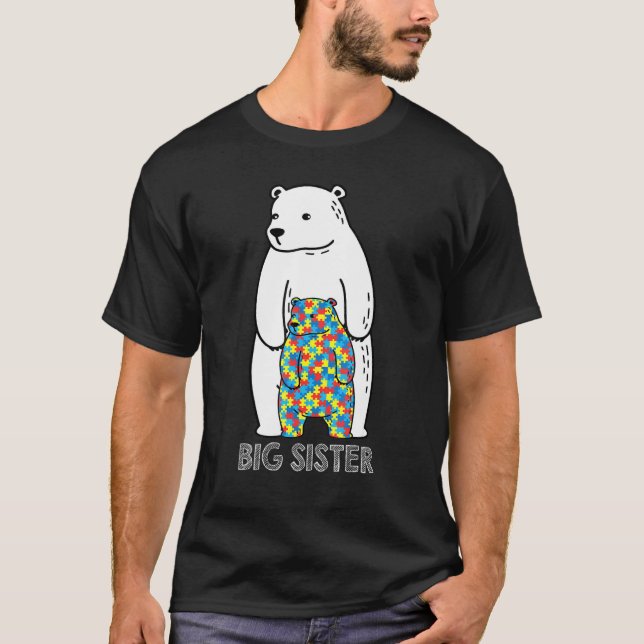 Große Schwester Bär Autismus-Bewusstsein T-Shirt (Vorderseite)