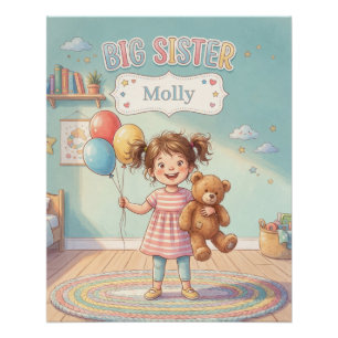 Große Schwester Illustration mit süßem Mädchen und Poster