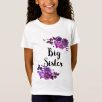 Große Schwester. Lila Blumen. Violett-Blumenmädche