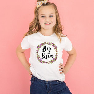 Große Schwester Lila Blumenkranz Mädchen T-Shirt