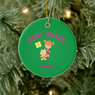 Große Schwester mit BabySchwester Jahr für Jahr Keramik Ornament