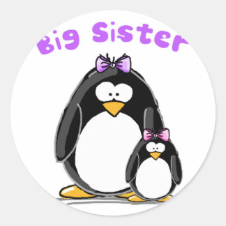 Große Schwester Penguin Runder Aufkleber