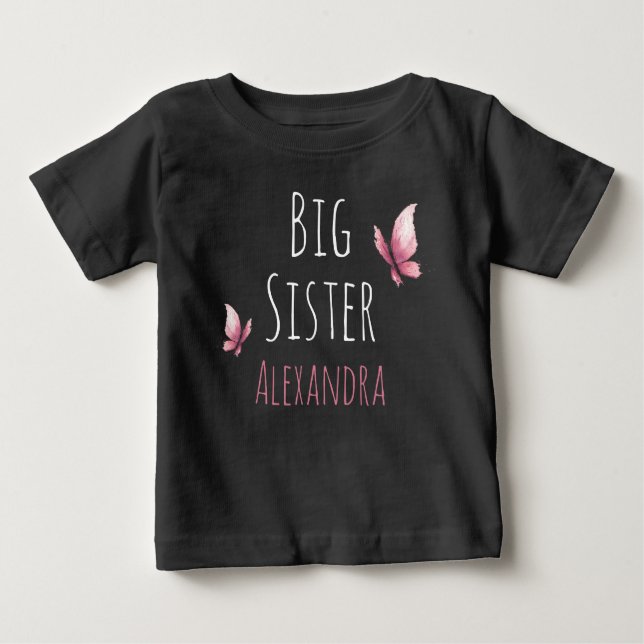 Große Schwester personalisierter Name Wasserfarben Baby T-shirt (Vorderseite)