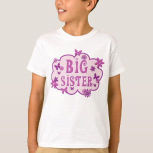 Große Schwester-Rosa-Blumen-Schmetterlings-Shirt T-Shirt