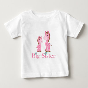 Große Schwester-Rosa und Brown-Giraffen Baby T-shirt