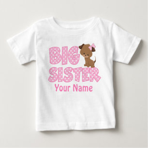 Große Schwester-Rosa-Welpen-personalisiertes Baby T-shirt