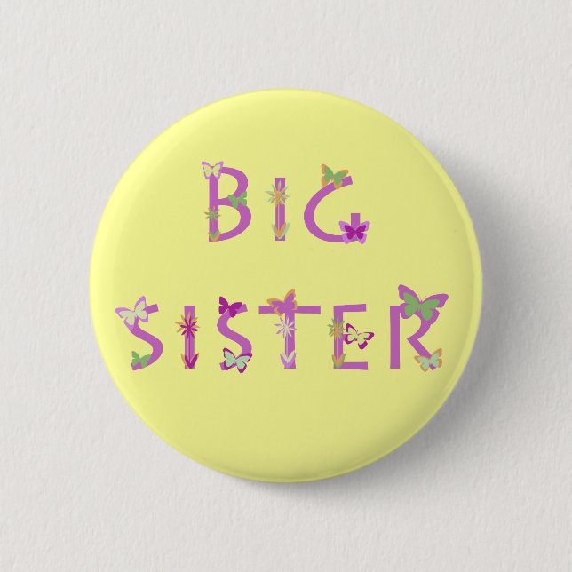 Große Schwester, Schmetterlinge u. Blumen Button (Vorderseite)