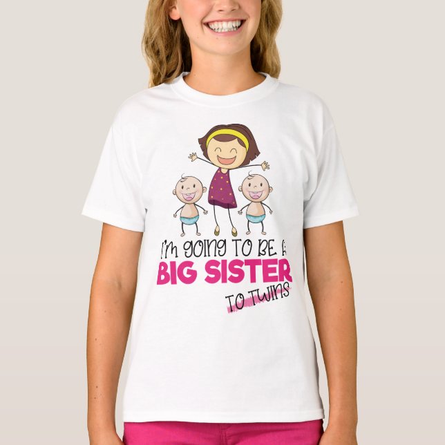 Große Schwester zu TO TWINS Schwangerschaftsankünd T-Shirt (Vorderseite)