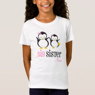 Große Schwesterpenguin-personalisiertes rosa Shir T-Shirt
