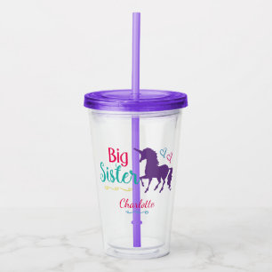 Große Schwesterunicorn-Silhouette-bunte Acryltrinkbecher