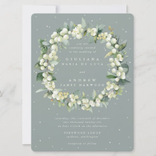 Große Seafoam Snowberry+Eucalyptus Wreath Wedding Einladung