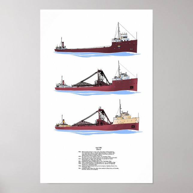 Große Seen Frachter Sierra History Poster (Vorne)