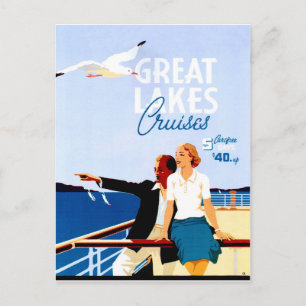 Große Seen Kreuzfahrten, Paar auf dem Boot, Vintag Postkarte