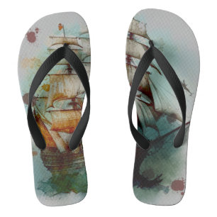 Große Segel von Piratenschiffen mit Aquarellfarbe  Flip Flops