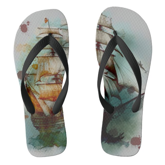 Große Segel von Piratenschiffen mit Aquarellfarbe  Flip Flops (Fußbett)