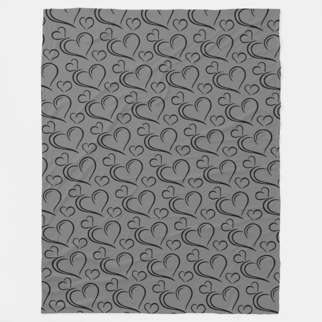 Große Sherpa-Decke aus grauem und schwarzem Herz Fleecedecke (Vorderseite)