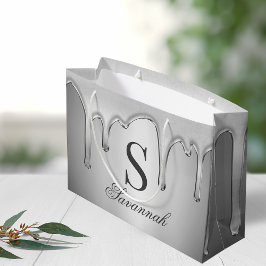Große Silber-Chrome-Tropfen Flüssigmetall-Monogram Große Geschenktüte