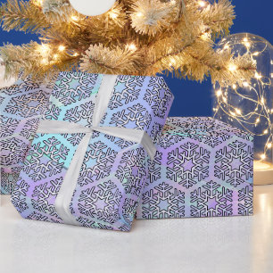 Große silberne Schneeflocken auf Türkis- und Viole Geschenkpapier