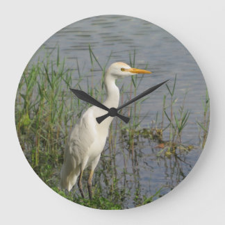 Große Silberreiher-Wanduhr – Florida-Wetlands Wanduhr