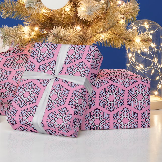 Große Silberschneeflocken in Rosa Geschenkpapier (Feiertage)