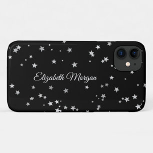 Große Silbersterne auf schwarzen, weißen Skriptnam Case-Mate iPhone Hülle