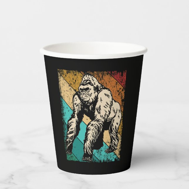 Große Silhouette Gorilla Retro Pappbecher (Vorderseite)