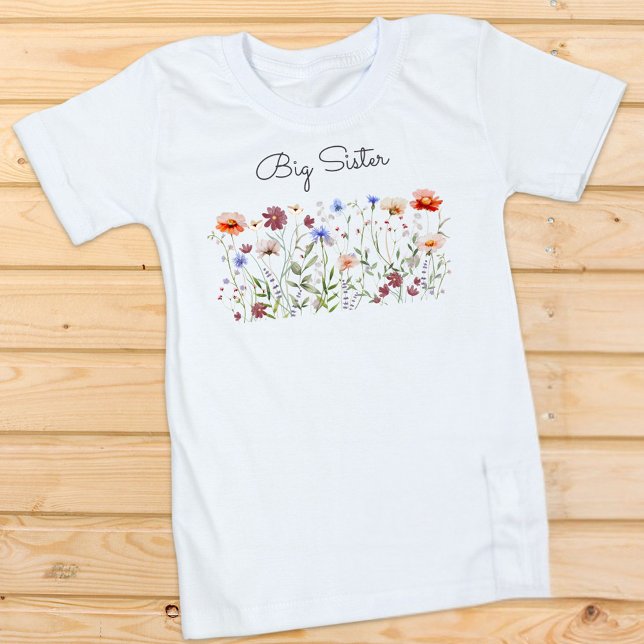 Große Sister Wasserfarbe Wildblume Wiese Kleinkind T-shirt (Flatlay)