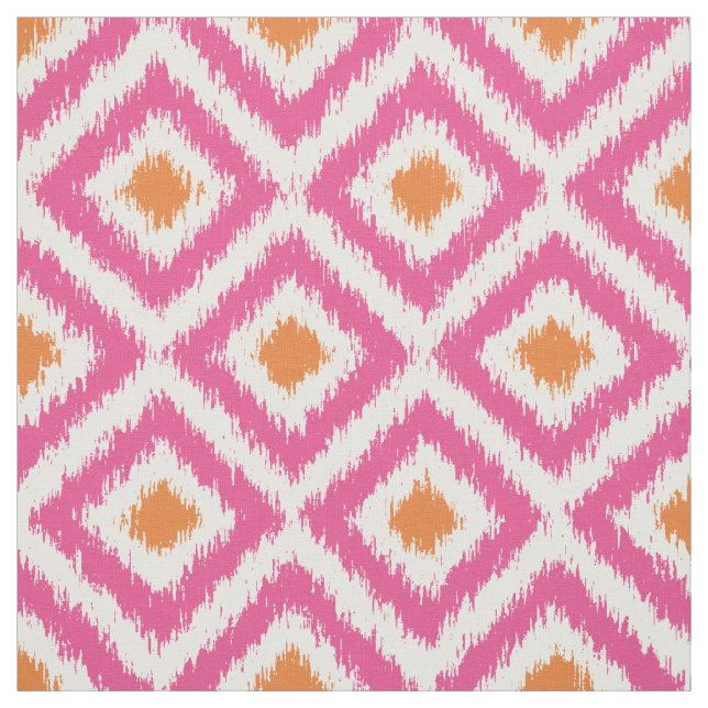 Große Skala-Rosa-Mandarine Ikat Diamant-Muster Stoff (Muster)