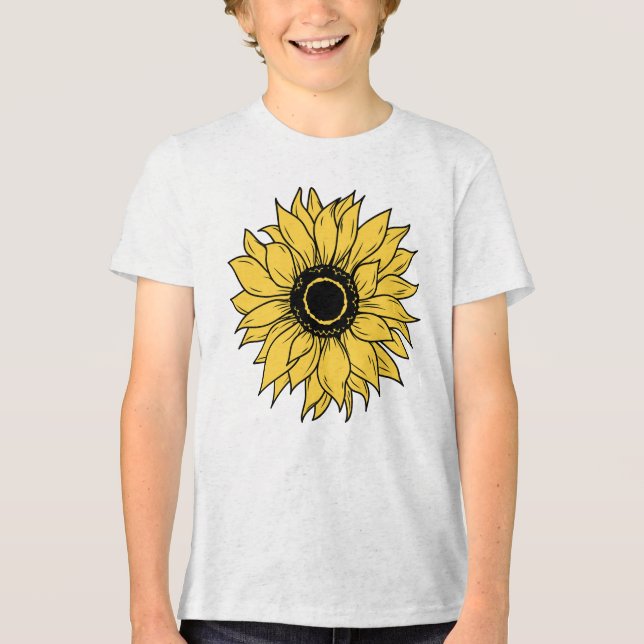 Große Sonnenblume Botanische Kunst Tri-Blend Shirt (Vorderseite)