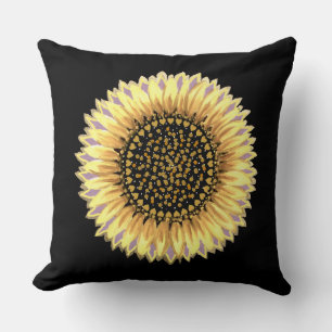 Große Sonnenblume, Herzen & goldene Punkte Kissen